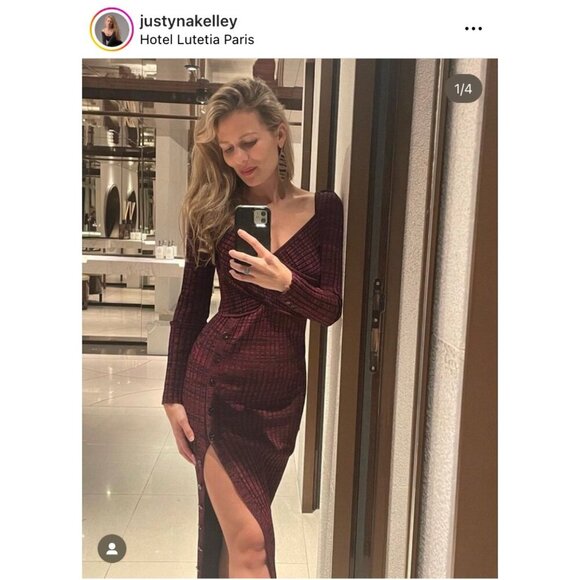 NWT SELF-PORTRAIT Sweetheart-Neck Ribbed-Jersey Midi Dress Red & Black Small - Picture 8 of 12